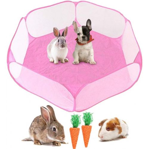  kathson Small Animals Cage Tent, Breathable and Transparent Reptiles Cage, Folding Exercise Playpen Pop Open Outdoor/Indoor Portable Fence with Chewing Toys for Guinea Pig Hamster