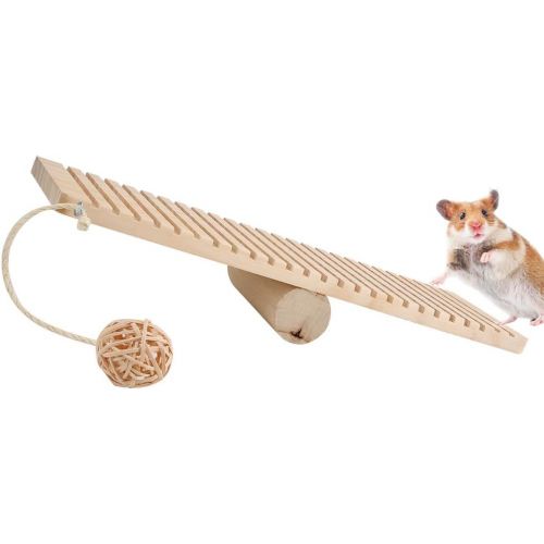  kathson Hamster Seesaw Toys, Small Animal Play Wooden Platform with Ball for Guinea Pigs, Gerbil, Mouse, Cat, Rabbit Exercise Playing Toy
