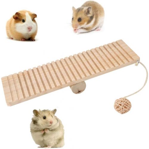  kathson Hamster Seesaw Toys, Small Animal Play Wooden Platform with Ball for Guinea Pigs, Gerbil, Mouse, Cat, Rabbit Exercise Playing Toy