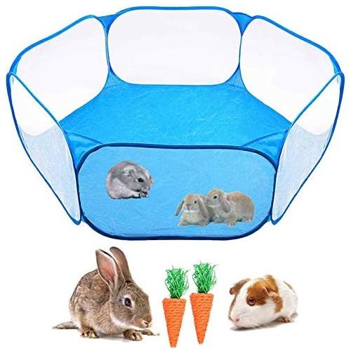  kathson Small Animals Cage Tent, Breathable and Transparent Reptiles Cage, Folding Exercise Playpen Pop Open Outdoor/Indoor Portable Fence with Chewing Toys for Guinea Pig Hamster