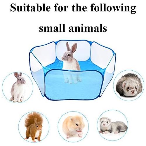  kathson Small Animals Cage Tent, Breathable and Transparent Reptiles Cage, Folding Exercise Playpen Pop Open Outdoor/Indoor Portable Fence with Chewing Toys for Guinea Pig Hamster
