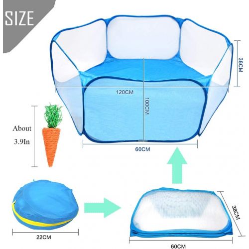  kathson Small Animals Cage Tent, Breathable and Transparent Reptiles Cage, Folding Exercise Playpen Pop Open Outdoor/Indoor Portable Fence with Chewing Toys for Guinea Pig Hamster