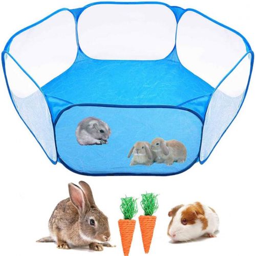  kathson Small Animals Cage Tent, Breathable and Transparent Reptiles Cage, Folding Exercise Playpen Pop Open Outdoor/Indoor Portable Fence with Chewing Toys for Guinea Pig Hamster