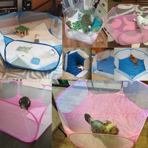  kathson Small Animals Cage Tent, Breathable and Transparent Reptiles Cage, Folding Exercise Playpen Pop Open Outdoor/Indoor Portable Fence with Chewing Toys for Guinea Pig Hamster