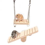 kathson Hamster Seesaw Wooden Hanging Swing Set Ferret Climbing Ladder Chew Toys Suspension for Small Hamsters Squirrels Gerbils Mice Dwarfs Rats