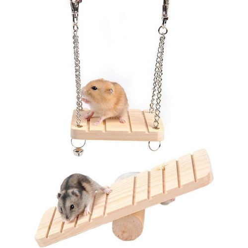  kathson Hamster Seesaw Wooden Hanging Swing Set Ferret Climbing Ladder Chew Toys Suspension for Small Hamsters Squirrels Gerbils Mice Dwarfs Rats