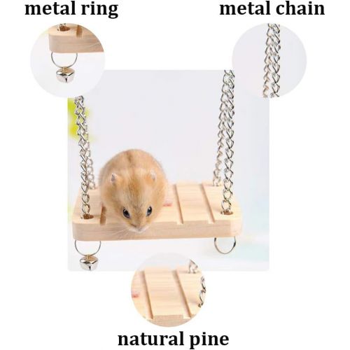  kathson Hamster Seesaw Wooden Hanging Swing Set Ferret Climbing Ladder Chew Toys Suspension for Small Hamsters Squirrels Gerbils Mice Dwarfs Rats