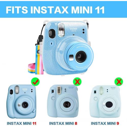  Katia Instant Camera Accessories Bundle Compatible for Fujifilm Mini 11 Instant Film Camera. Includes Camera Case, Album, Frame, Stickers, Strap,etc-P (Shining Transparent)