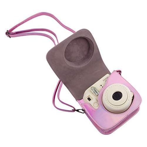  Katia Camera Case Compatible for Fujifilm Instax Mini 11 9 8+ 8 Instant Film Camera with Photo Accessories Pocket and Shoulder Strap (Laser Pink)