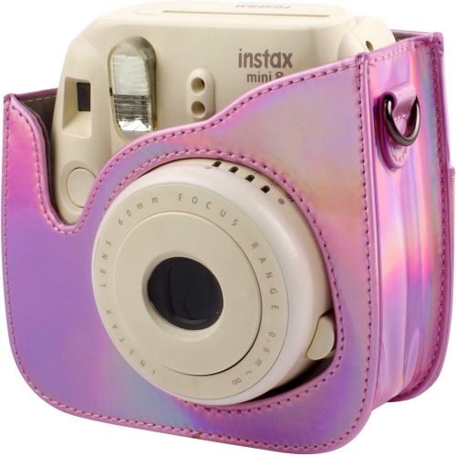  Katia Camera Case Compatible for Fujifilm Instax Mini 11 9 8+ 8 Instant Film Camera with Photo Accessories Pocket and Shoulder Strap (Laser Pink)