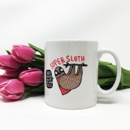 KatieAbeyDesign Super Sloth Illustrated Mug - Funny Cute Character Mug - Lazy - Hero - Sarcasm - Gift for him - Gift for her - Katie Abey - superhero