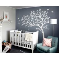 KatieWallDesigns White tree decals Large nursery tree decals with birds stunning white tree decals Wall tattoos Wall mural removable vinyl wall sticker 032