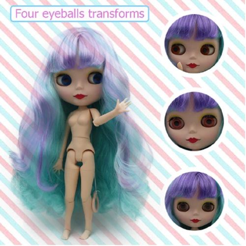  Katsu Retail Group Limited 4 Eye Colors Rainbow Hair BJD Doll 8 Joints Similar to Neo Blythe Doll Very Cute Pale Face Carved Lips