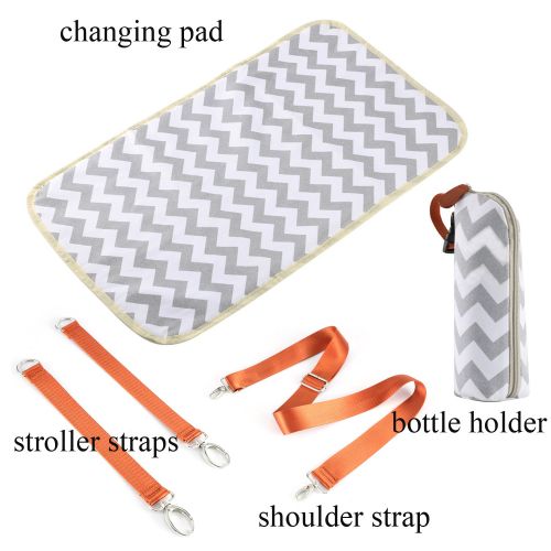  Kattee Chevron Diaper Bag, Waterproof Nappy Bag, Travel Diaper Tote Bag with Changing Pad, Wet Cloth...