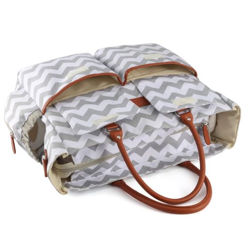  Kattee Chevron Diaper Bag, Waterproof Nappy Bag, Travel Diaper Tote Bag with Changing Pad, Wet Cloth...