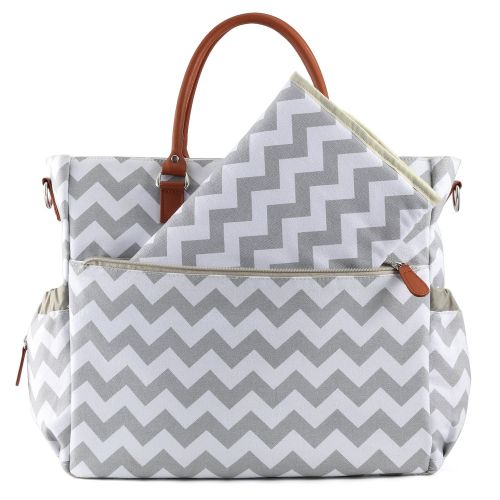  Kattee Chevron Diaper Bag, Waterproof Nappy Bag, Travel Diaper Tote Bag with Changing Pad, Wet Cloth...