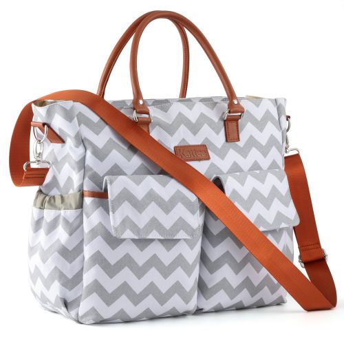  Kattee Chevron Diaper Bag, Waterproof Nappy Bag, Travel Diaper Tote Bag with Changing Pad, Wet Cloth...