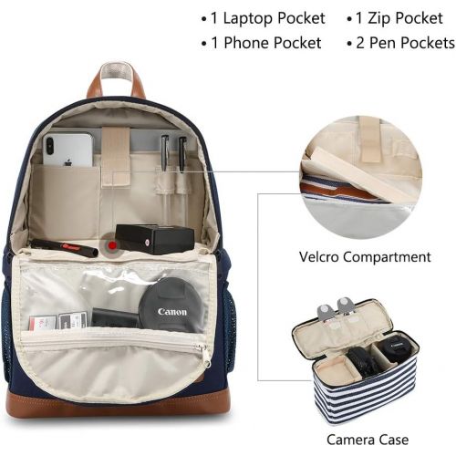  [아마존 핫딜]  [아마존핫딜]Kattee Womens Canvas SLR DSLR Camera Backpack 14 Laptop Bag for Canon Nikon with Waterproof Rain Cover Tripod Holder (Blue, Small)