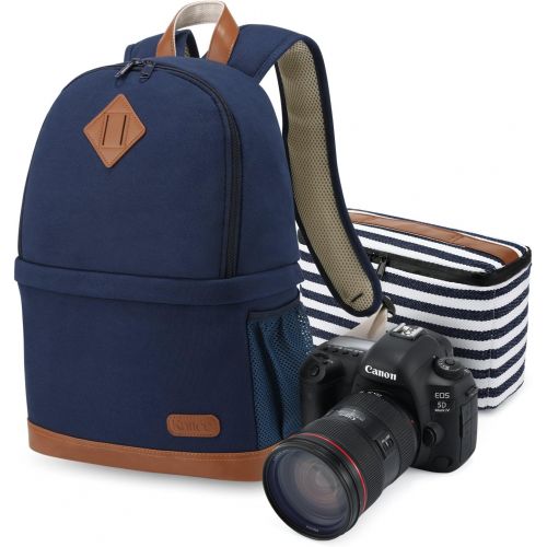  [아마존 핫딜]  [아마존핫딜]Kattee Womens Canvas SLR DSLR Camera Backpack 14 Laptop Bag for Canon Nikon with Waterproof Rain Cover Tripod Holder (Blue, Small)