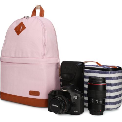  [아마존 핫딜] [아마존핫딜]Kattee Professional Canvas SLR DSLR Camera Backpack Laptop Bag Case with Waterproof Rain Cover for Canon Nikon Pink