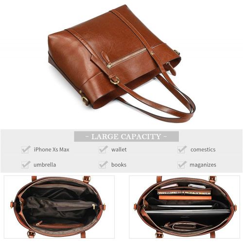  [아마존핫딜][아마존 핫딜] Kattee Womens Genuine Leather Tote Bag Vintage Large Capacity Satchel Work Purses and Handbags with Ajustable Straps(Black)