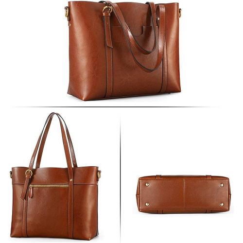  [아마존핫딜][아마존 핫딜] Kattee Womens Genuine Leather Tote Bag Vintage Large Capacity Satchel Work Purses and Handbags with Ajustable Straps(Black)