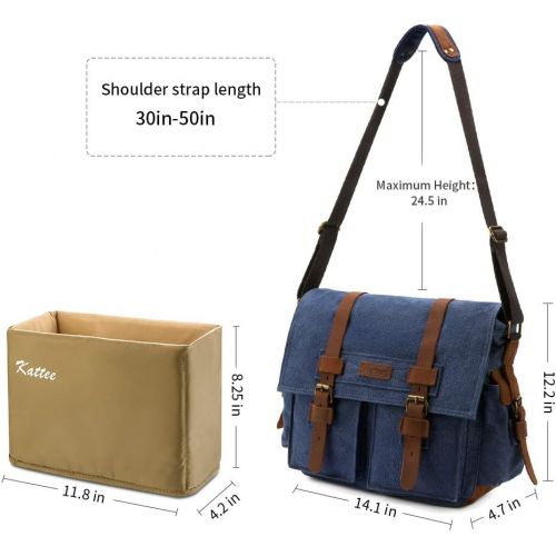  [아마존핫딜][아마존 핫딜] Kattee Leather Canvas Camera Bag Vintage DSLR SLR Messenger Shoulder Bag Blue