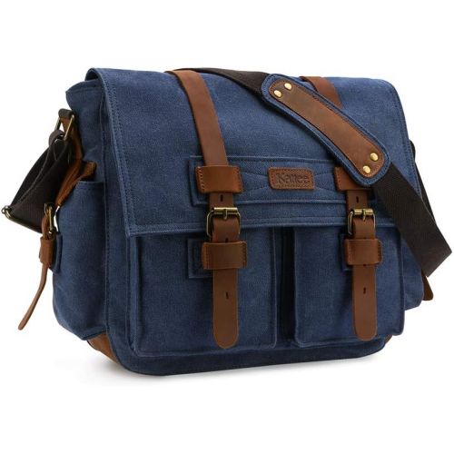  [아마존핫딜][아마존 핫딜] Kattee Leather Canvas Camera Bag Vintage DSLR SLR Messenger Shoulder Bag Blue