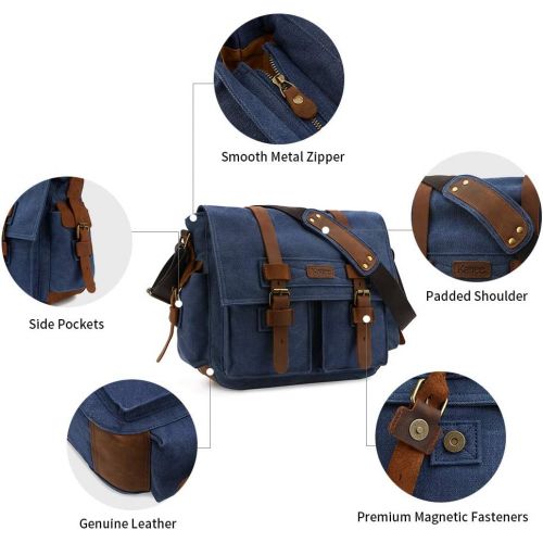  [아마존핫딜][아마존 핫딜] Kattee Leather Canvas Camera Bag Vintage DSLR SLR Messenger Shoulder Bag Blue
