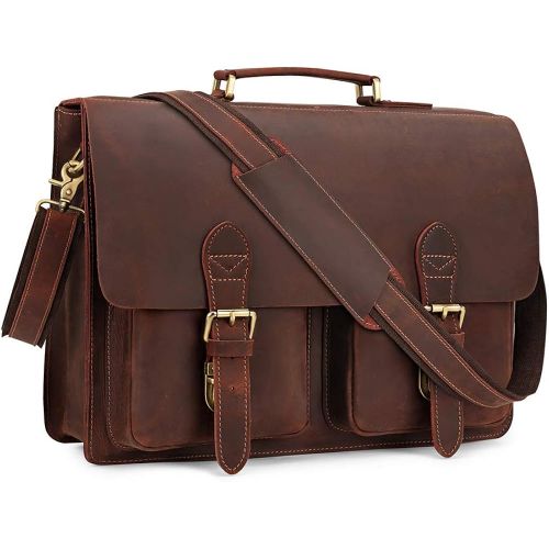  [아마존핫딜][아마존 핫딜] Kattee Handmade Genuine Leather Satchel Bag 15.6” Laptop Briefcase Messenger Bag for Men