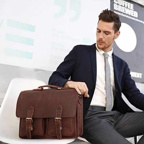  [아마존핫딜][아마존 핫딜] Kattee Handmade Genuine Leather Satchel Bag 15.6” Laptop Briefcase Messenger Bag for Men