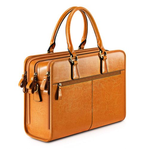  [아마존 핫딜]  [아마존핫딜]Kattee Damen Leder Aktentasche Messenger Bag 14 Laptop Handtasche (Braun)
