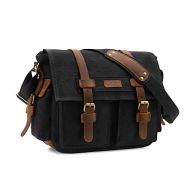 Kattee Leather Canvas Camera Bag Vintage DSLR SLR Messenger Shoulder Bag