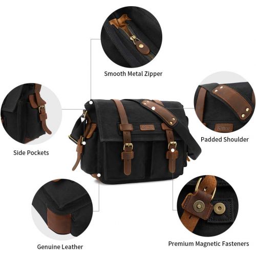  Kattee Leather Canvas Camera Bag Vintage DSLR SLR Messenger Shoulder Bag