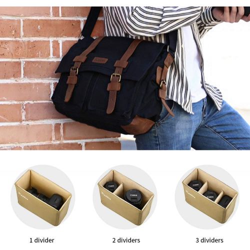  Kattee Leather Canvas Camera Bag Vintage DSLR SLR Messenger Shoulder Bag