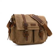 Visit the Kattee Store Kattee Leather Canvas Camera Bag Vintage DSLR SLR Messenger Shoulder Bag Khaki