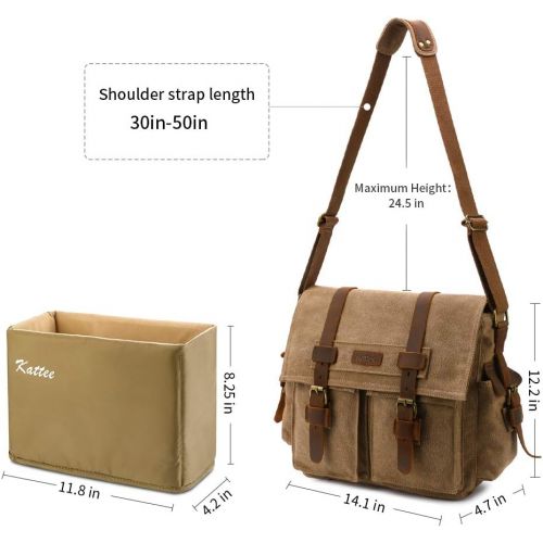  Visit the Kattee Store Kattee Leather Canvas Camera Bag Vintage DSLR SLR Messenger Shoulder Bag Khaki