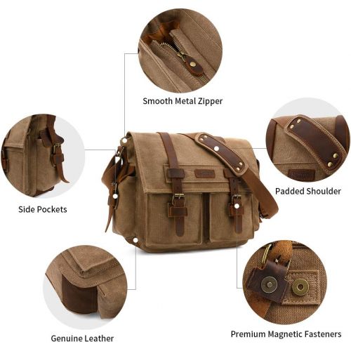  Visit the Kattee Store Kattee Leather Canvas Camera Bag Vintage DSLR SLR Messenger Shoulder Bag Khaki