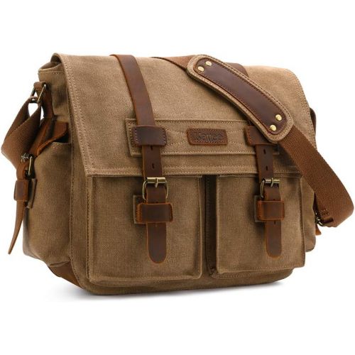  Visit the Kattee Store Kattee Leather Canvas Camera Bag Vintage DSLR SLR Messenger Shoulder Bag Khaki