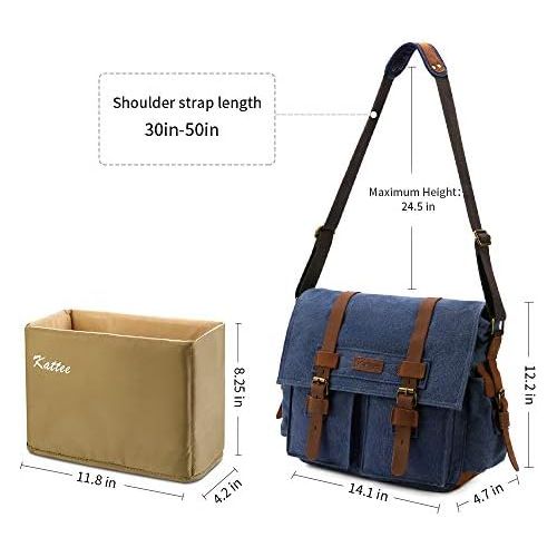  Kattee Leather Canvas Camera Bag Vintage DSLR SLR Messenger Shoulder Bag