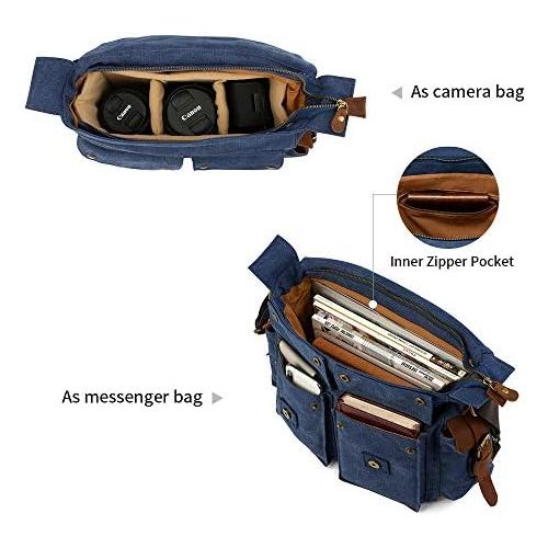  Kattee Leather Canvas Camera Bag Vintage DSLR SLR Messenger Shoulder Bag