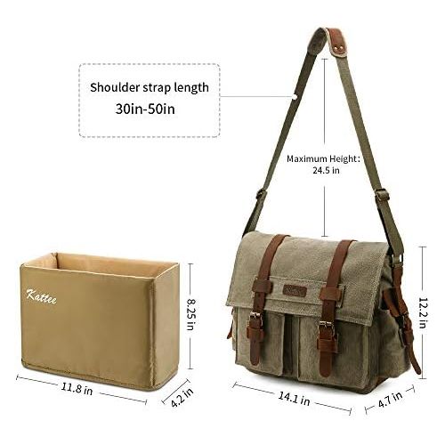  Kattee Leather Canvas Camera Bag Vintage DSLR SLR Messenger Shoulder Bag