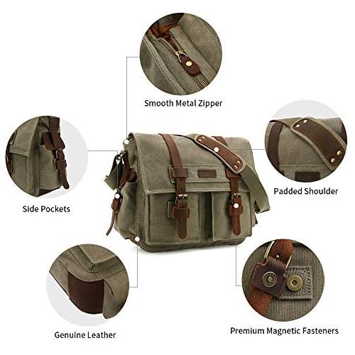  Kattee Leather Canvas Camera Bag Vintage DSLR SLR Messenger Shoulder Bag