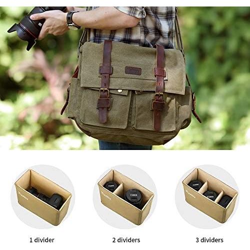  Kattee Leather Canvas Camera Bag Vintage DSLR SLR Messenger Shoulder Bag