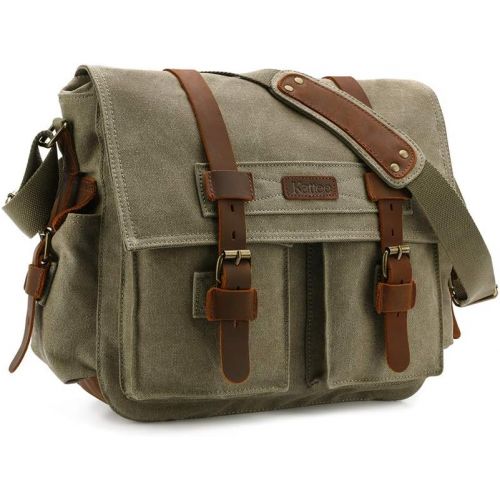  Kattee Leather Canvas Camera Bag Vintage DSLR SLR Messenger Shoulder Bag