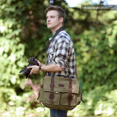  Kattee Leather Canvas Camera Bag Vintage DSLR SLR Messenger Shoulder Bag