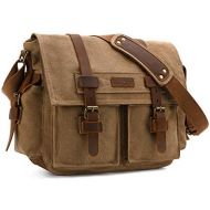 Kattee Leather Canvas Camera Bag Vintage DSLR SLR Messenger Shoulder Bag