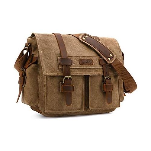  Kattee Leather Canvas Camera Bag Vintage DSLR SLR Messenger Shoulder Bag