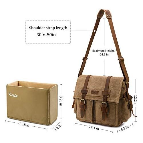  Kattee Leather Canvas Camera Bag Vintage DSLR SLR Messenger Shoulder Bag