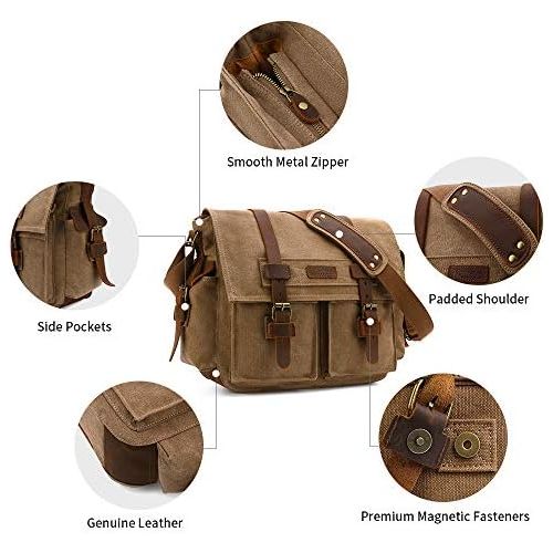  Kattee Leather Canvas Camera Bag Vintage DSLR SLR Messenger Shoulder Bag